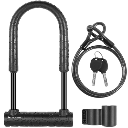 

WEST BIKING Bicycle Lock Motorcycle Electric Car Anti-Theft Lock, Specification: Long U-shaped Lock+Cable