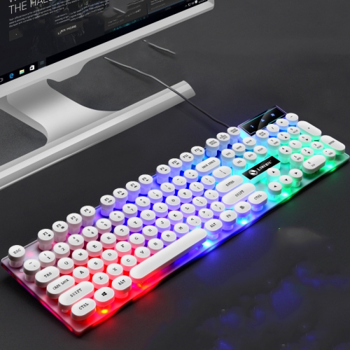 

LIMEIDE GTX300 104 Keys Retro Round Key Cap USB Wired Mouse Keyboard, Cable Length: 1.4m, Colour: Punk Single Keyboard White