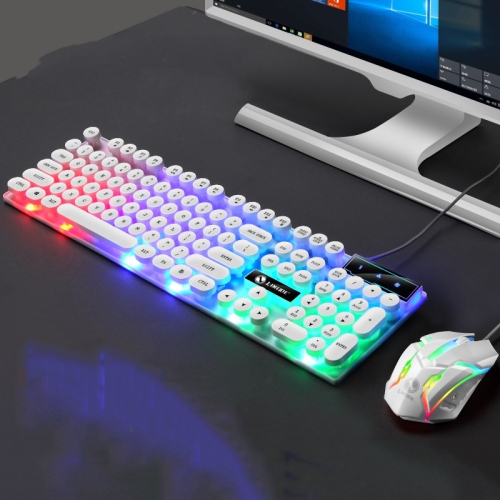 

LIMEIDE GTX300 104 Keys Retro Round Key Cap USB Wired Mouse Keyboard, Cable Length: 1.4m, Colour: Punk Set White