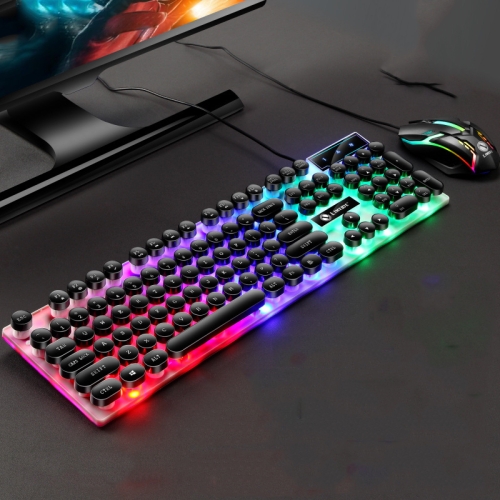 

LIMEIDE GTX300 104 Keys Retro Round Key Cap USB Wired Mouse Keyboard, Cable Length: 1.4m, Colour: Punk Set Black