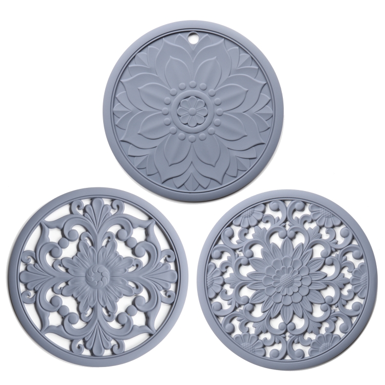 

3 in 1 Hollow Flower Silicone Heat Insulation Pad Anti-Scalding Pot Bowl Pad Set(Gray)