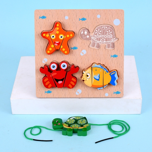 

2 PCS Wood Blocks Cutting or Stringing Cube Puzzle Early Education Intelligence Toys For Children(Ocean-Stringing )