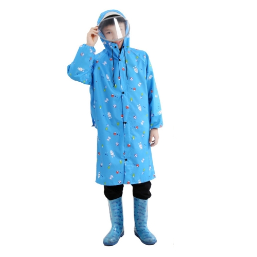 

Double Brim Student Raincoat Children One-Piece Rain Poncho, Size: XL(Rabbit Blue)