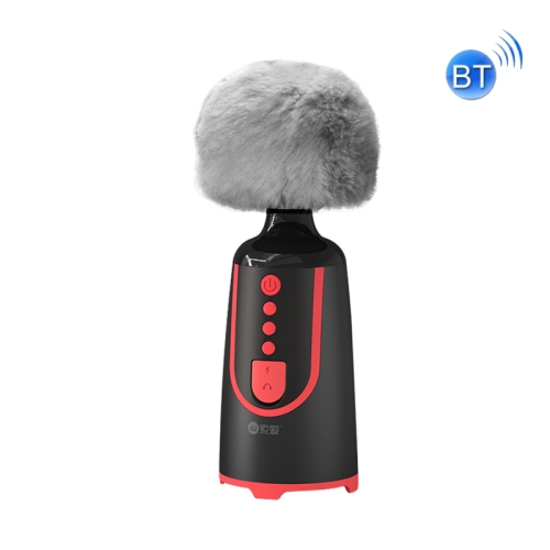 

SUOAI MC11 Wireless Voice Changing Mobile Phone Bluetooth Singing Microphone, Colour: Ink Black+Gray Plush Cover