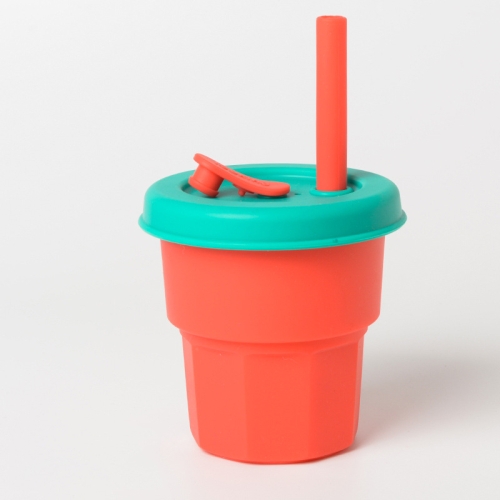 

Children Silicone Straw Cups Drop And High Temperature Resistant Water Cups Red Cup + Green Cover(400ml)