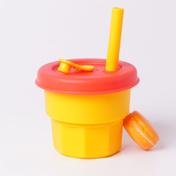 

Children Silicone Straw Cups Drop And High Temperature Resistant Water Cups Yellow Cup + Red Cover(300ml)