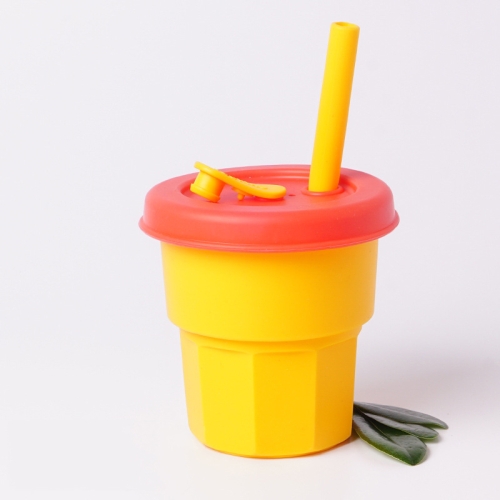 

Children Silicone Straw Cups Drop And High Temperature Resistant Water Cups Yellow Cup + Red Cover(400ml)