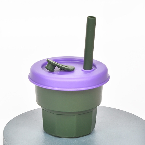 

Children Silicone Straw Cups Drop And High Temperature Resistant Water Cups Ink Green Cup + Purple Cover(300ml)