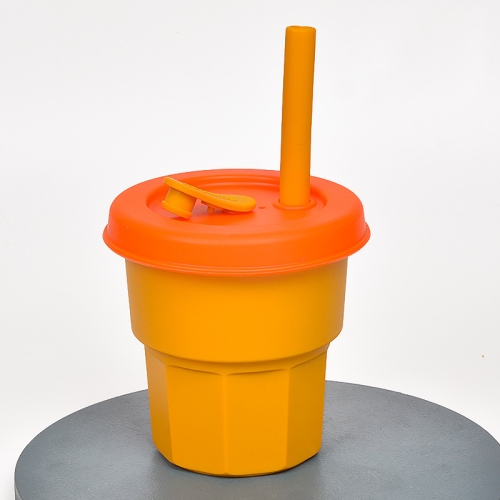 

Children Silicone Straw Cups Drop And High Temperature Resistant Water Cups Ginger Cup + Orange Cover(400ml)