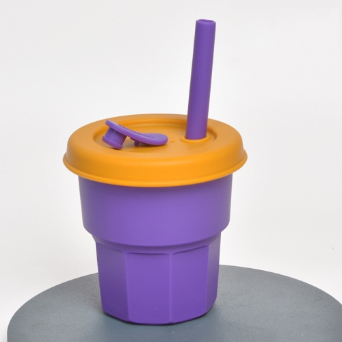 

Children Silicone Straw Cups Drop And High Temperature Resistant Water Cups Purple Cup +Turmeric Cover(400ml)