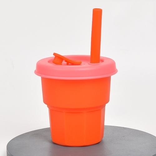

Children Silicone Straw Cups Drop And High Temperature Resistant Water Cups Orange Cup + Cherry Blossom Pink Cover(400ml)