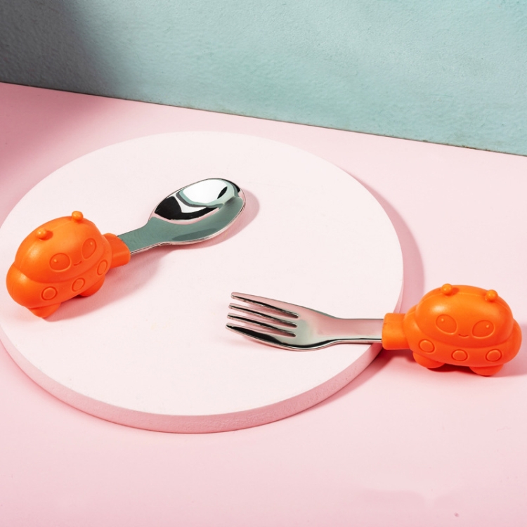 

2 Sets Baby Training Short Handle Eating Spoon Children Stainless Steel Spoon Tableware(Orange UFO + Color Box)