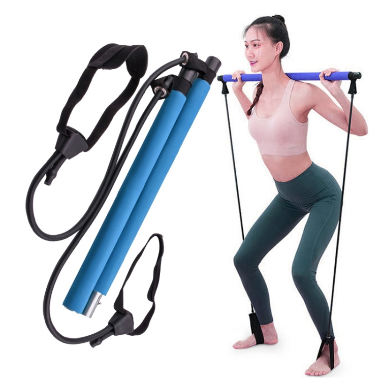 

Adjustable Length Pilates Rod Yoga Rod Exercise Stretching Belt Squat Resistance Rope Home Fitness Equipment(Blue)