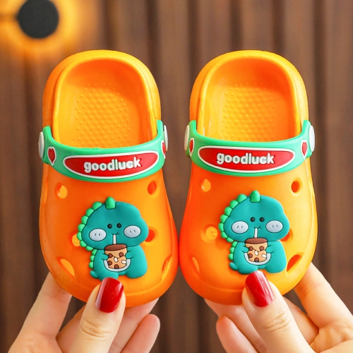 

2 Pairs Summer Children Cave Shoes Cartoon Children Sand Beach Slippers, Size: 18-19 12.5cm Inner Length(Dinosaur Orange)