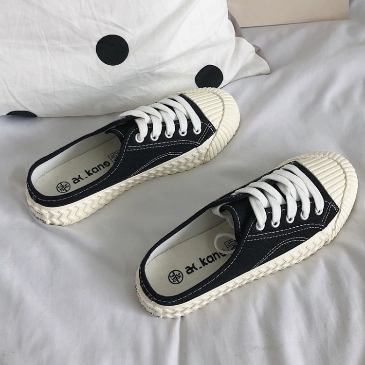 

Women Half Slippers Canvas Shoes Non-Slip Sneakers, Size: 39(Black)