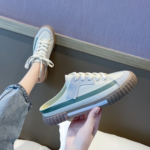 

Women Color-Blocking Semi-Slipper Canvas Shoes Breathable Casual Lazy Shoes, Size: 35(Beige)