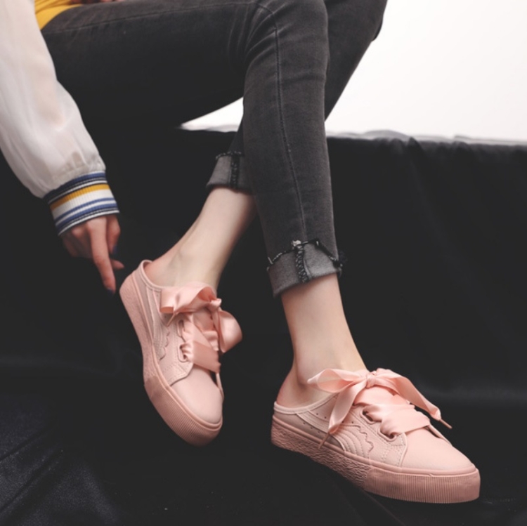 

No Heel Ribbon White Shoes Women All-Match Sneakers, Size: 38(Pink)