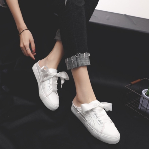 

No Heel Ribbon White Shoes Women All-Match Sneakers, Size: 39(White)