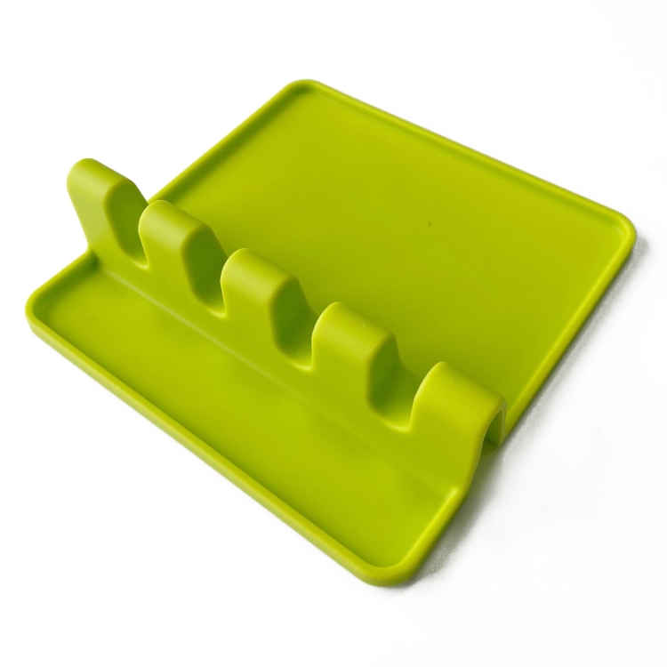 

2 PCS Silicone Spoon Holder Kitchen Utensils Anti-Fouling Mat Drain Rack 4 Slot(Green)