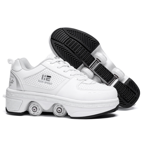 

Two-Purpose Skating Shoes Deformation Shoes Double Row Rune Roller Skates Shoes, Size: 33(Low-top Without Light (White))