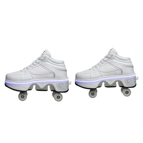 

Two-Purpose Skating Shoes Deformation Shoes Double Row Rune Roller Skates Shoes, Size: 33(High-top With Light (White))