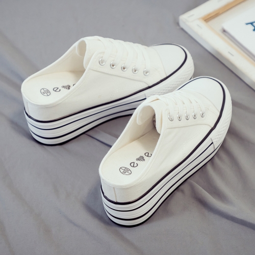 

Women Thick-Soled Inner Heightened Semi-Slipper Canvas Shoes Lazy One-Legged Platform Shoes, Size: 36(White)