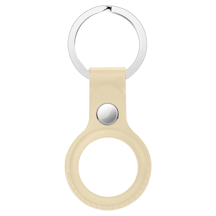

Anti-scratch Top-layer Cowhide Leather Protective Cover with Hanging Buckle for AirTag(Beige)