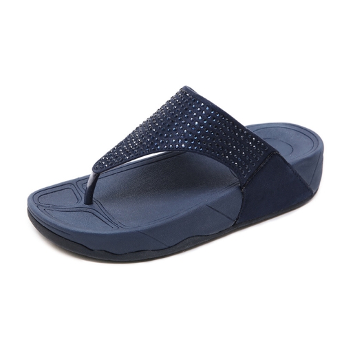 

Women Casual Slippers Wedge Heel Rhinestone Platform Flip Fops, Size: 41(Blue)
