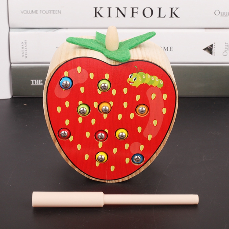 

Wooden Fruit Shape Magnetic Insect Catcher Game Coordination Training Toys For Children(Strawberry )
