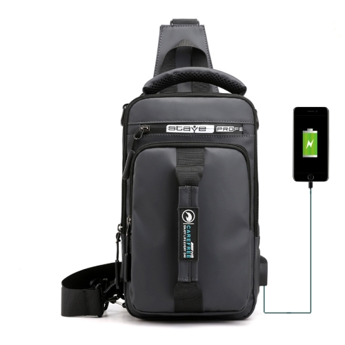 

HaoShuai 1100-1 Men Chest Bag Multifunctional Single / Double Shoulder Backpack with External USB Charging Port(Gray)