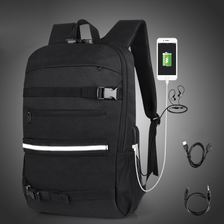 

16 inch Men Business Large-Capacity Backpack With USB Charging Anti-Theft Lock Skateboard Bag(Black)