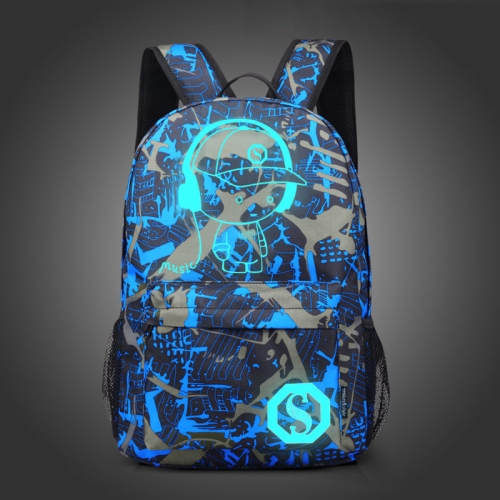 

Starry Sky Luminous Backpack Oxford Cloth Printed Backpack, Colour: Blue Graffiti Music Kid