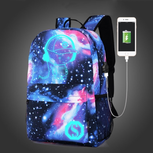 

Starry Sky Luminous Backpack Oxford Cloth Printed Backpack, Colour: Star Blue Music Kid (USB)