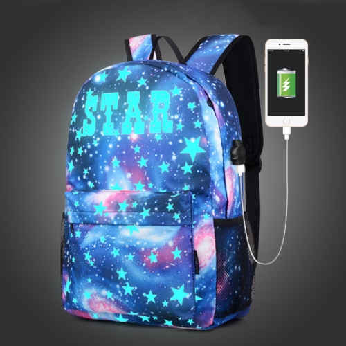 

Starry Sky Luminous Backpack Oxford Cloth Printed Backpack, Colour: Star Blue Star (USB)