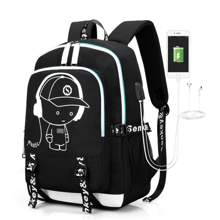 

USB Charging Student School Bag Luminous Backpack(Black)