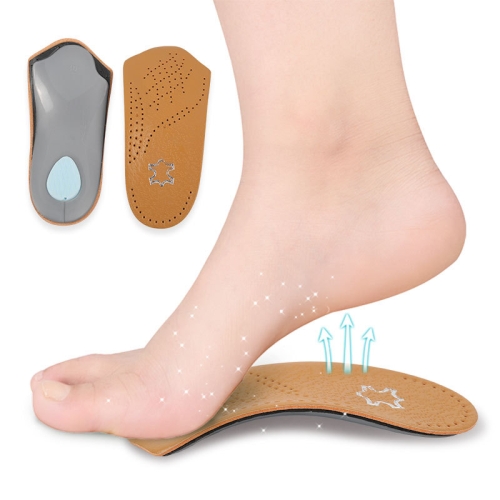 

2 Pairs Cow Leather Arch Half Insole Flat Arch Support O-Leg Corrective Insole,Size: 35/36