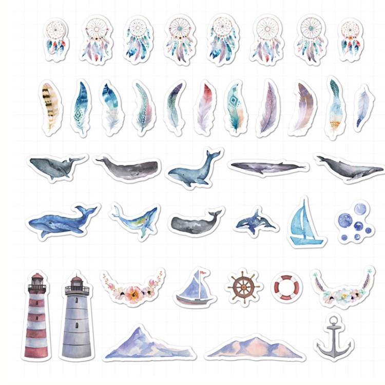 

TH001-22 6 Sets Japanese Paper Decoration Hand Account DIY Sticker(Blue Empress Whale)
