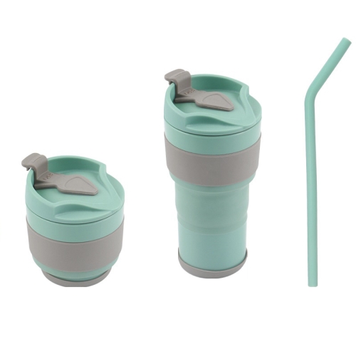 

380ml Outdoor Travel Silicone Folding Eater Cup Sports Portable Retractable Compression Cup, Colour: Green Cup+Cyan Straw