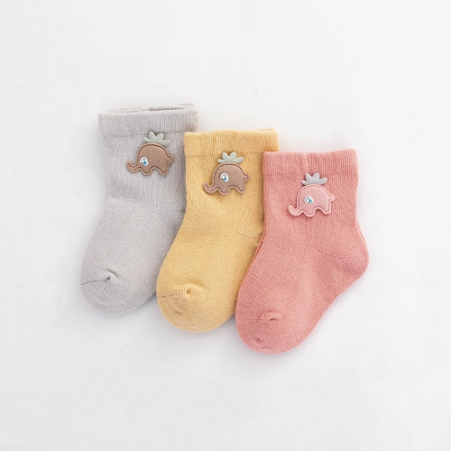 

3 Pairs Children Socks Combing Cotton Neonatal Baby Socks Suitable Age: 0-6 Months(Small Elephant Gray+Yellow+Pink)