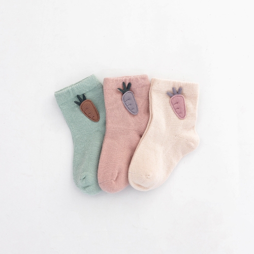 

3 Pairs Children Socks Combing Cotton Neonatal Baby Socks Suitable Age: 1-3 Years Old(Carrot Green+Purple+Khaki)