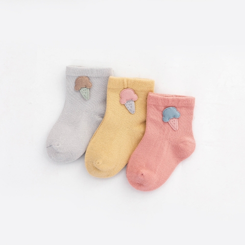 

3 Pairs Children Socks Combing Cotton Neonatal Baby Socks Suitable Age: 3-5 Years Old(Ice Cream Gray+Yellow+Pink)