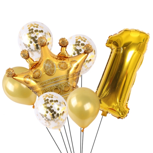 

2 PCS Birthday Baby Children Golden Crown Aluminum Film Number Balloon Set Wedding Scene Decoration(Number 1 )