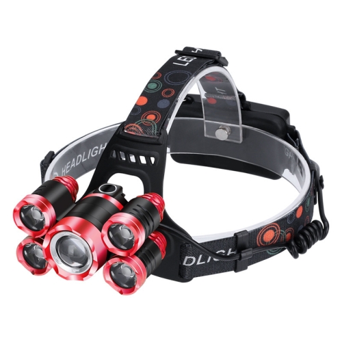 

Outdoor Zoom Sensor Headlight 5LED Strong Light Fishing Light, Specification: Only Light