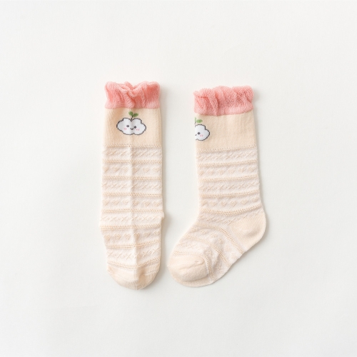 

5 Pairs Children Socks Middle Tube Mesh Cotton Cartoon Baby Over Knee Anti-Mosquito Socks Size: S 0-1 Years Old(Beige Pink Grass)