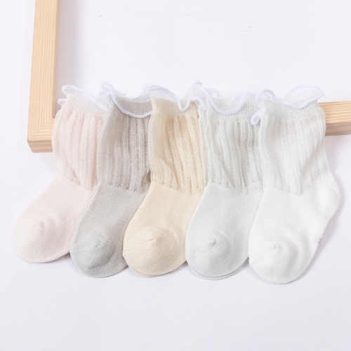 

5 Pairs / Set Children Socks Spring And Summer Mesh Thin Cotton Breathable Baby Middle Tube Socks, Toyan Socks: S(Girl Straight Stripes)