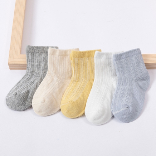 

5 Pairs / Set Children Socks Spring And Summer Mesh Thin Cotton Breathable Baby Middle Tube Socks, Toyan Socks: M(Boy Straight Stripes)