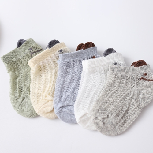 

5 Pairs / Set Baby Socks Mesh Thin Cotton Breathable Children Boat Socks, Toyan Socks: S 0-1 Years Old(Boy Smiley)