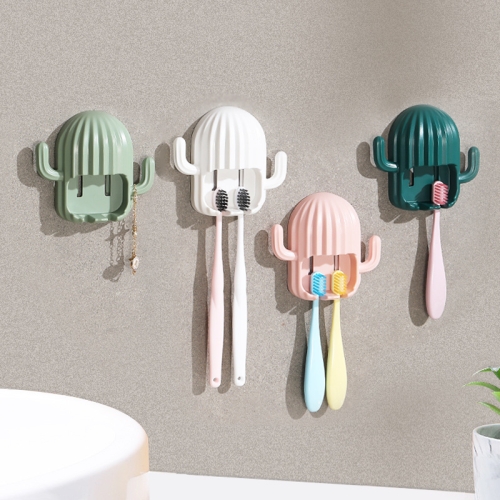 

4 PCS Fun Cactus Toothbrush Holder Punch-Free Multifunctional Drain Bathroom Storage Hook,Random Color Delivery