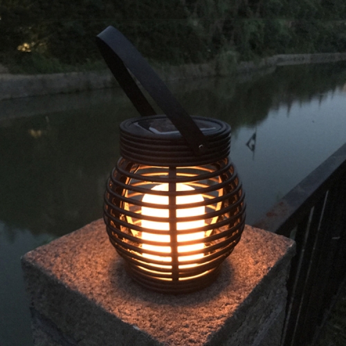 

51 LEDs Hanging Cage Table Lamp Outdoor Woven Rattan Basket Lamp Solar Flame Lamp