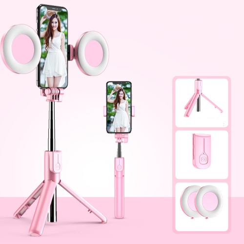 

MAR-19K Dual Fill Light Selfie Stick Bluetooth Mobile Phone Lazy Bracket Tripod Desktop Live Broadcast Device(Pink )